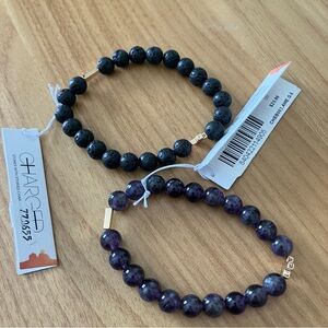 NWT Lava Stone and Amethyst Charged Crystal Beaded Bracelet Set